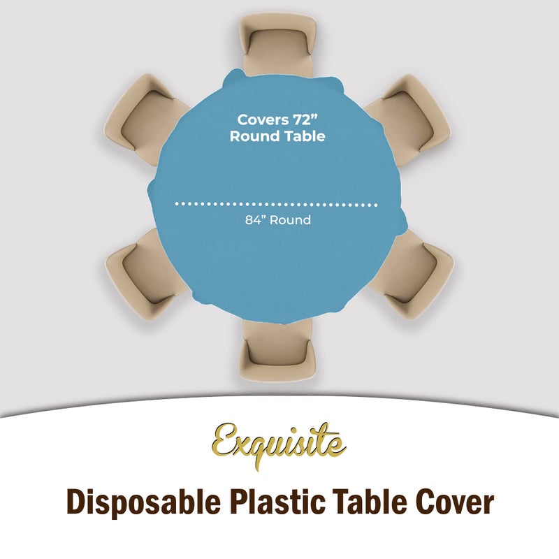 Exquisite 12-Pack Premium Plastic Tablecloth 84in. Round Table Cover - Sky Blue - Image 4